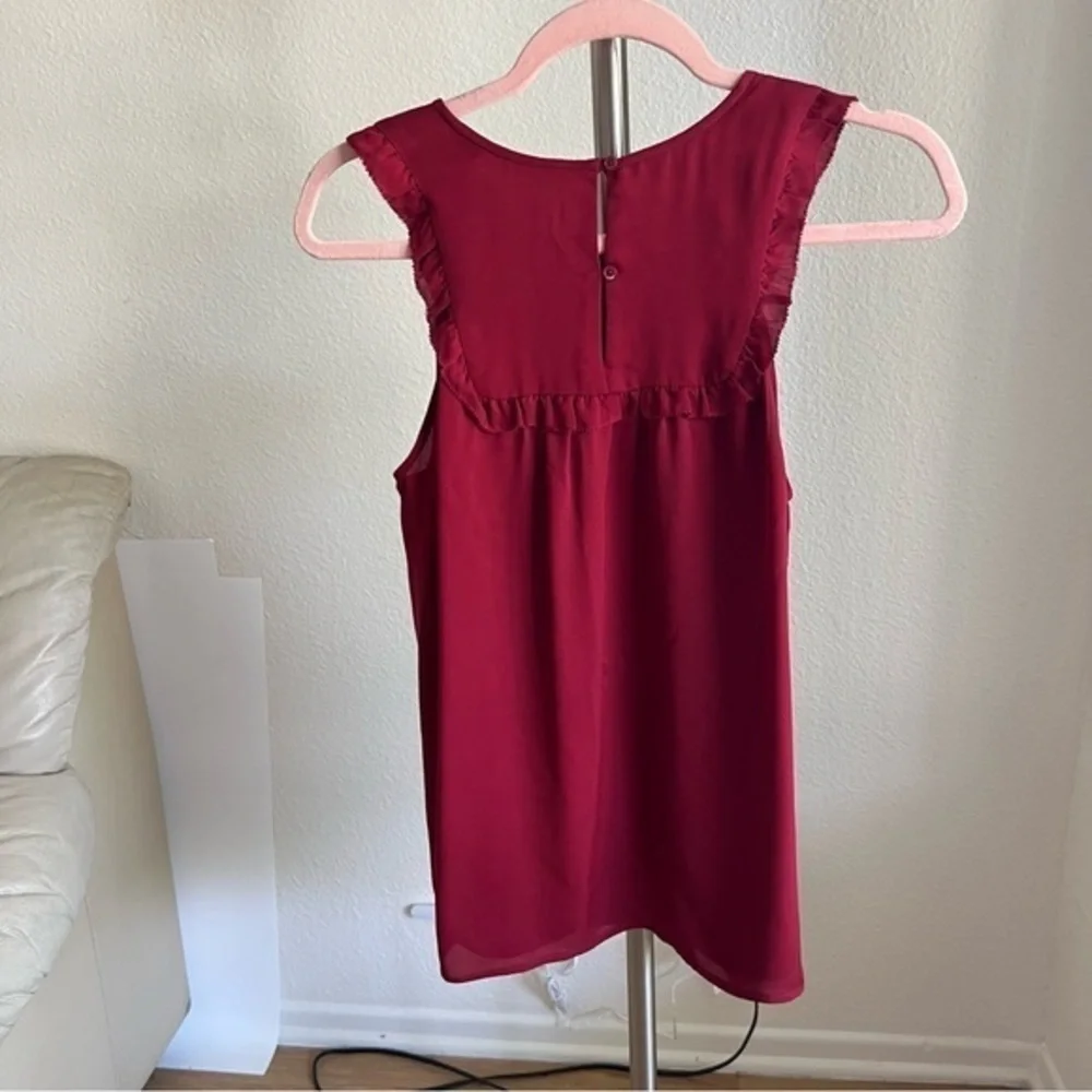 Joie SILK Gemini Silk Ruffle Sleeveless Tank Bordeaux Rose Dark Red Size S $208 - Picture 11 of 15